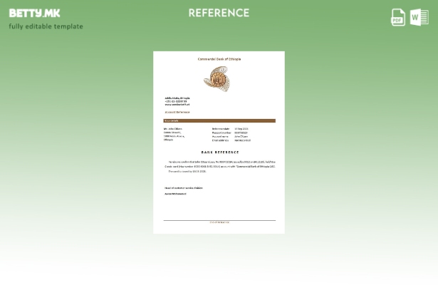 Референтен шаблон за затворање на трговска банка во Етиопија во модерен стил